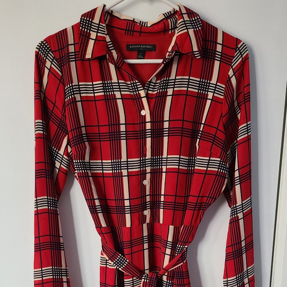 Banana Republic Red Plaid Shirt Dress